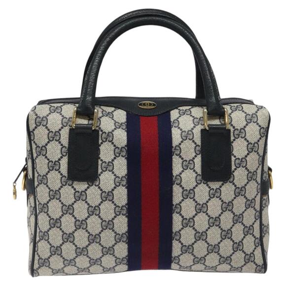 GUCCI GG Supreme Sherry Line Hand Bag Pvc Leather Navy Red 67 02 67 02 - Picture 2 of 16